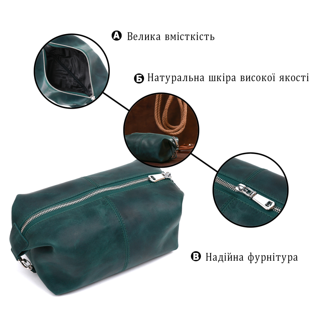 Косметичка Shvigel Шкіряна матова Зелена (16399) - зображення 4