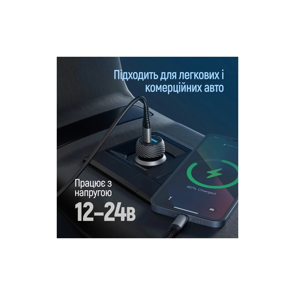 Зарядний пристрій ColorWay USB-C PD35W + USB QC3.0 car adapter (CW-CHA064PD-BK) - изображение 12