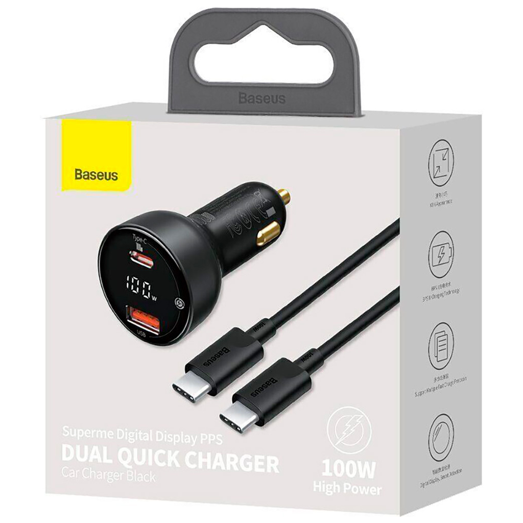 Зарядний пристрій Baseus Superme Digital Display PPS Dual Quick Charger Car Charger black (TZCCZX-01) - изображение 6