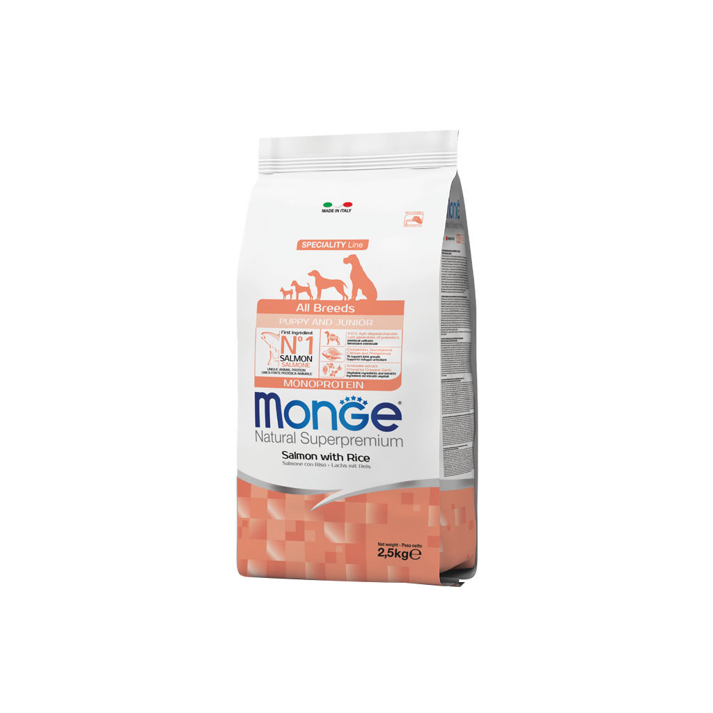 Сухий корм для собак Monge Dog All breeds Puppy&Junior зі смаком лосося та рису 2.5 кг (8009470011204) - зображення 1