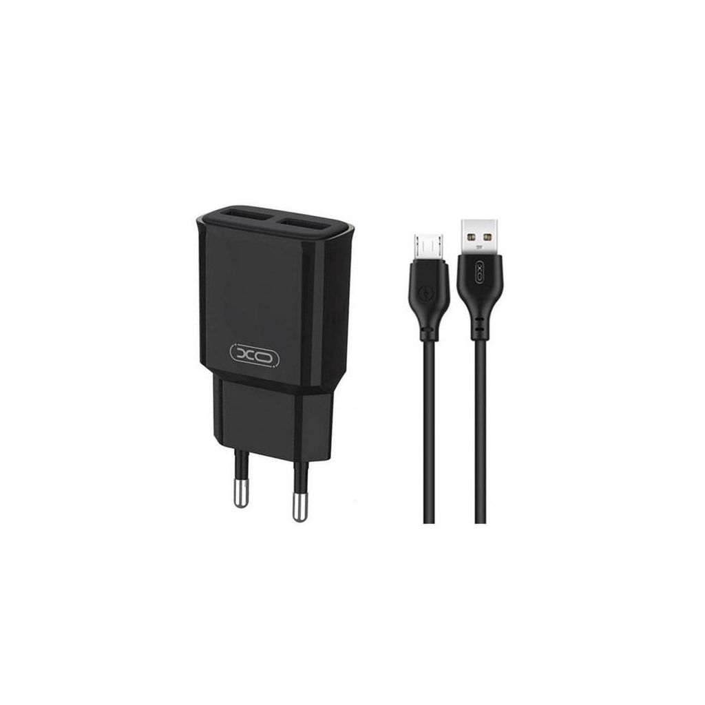Зарядний пристрій XO L92C (2USB/2.4A) + USB - MicroUSB Чорний (XO-L92C-M) - зображення 1