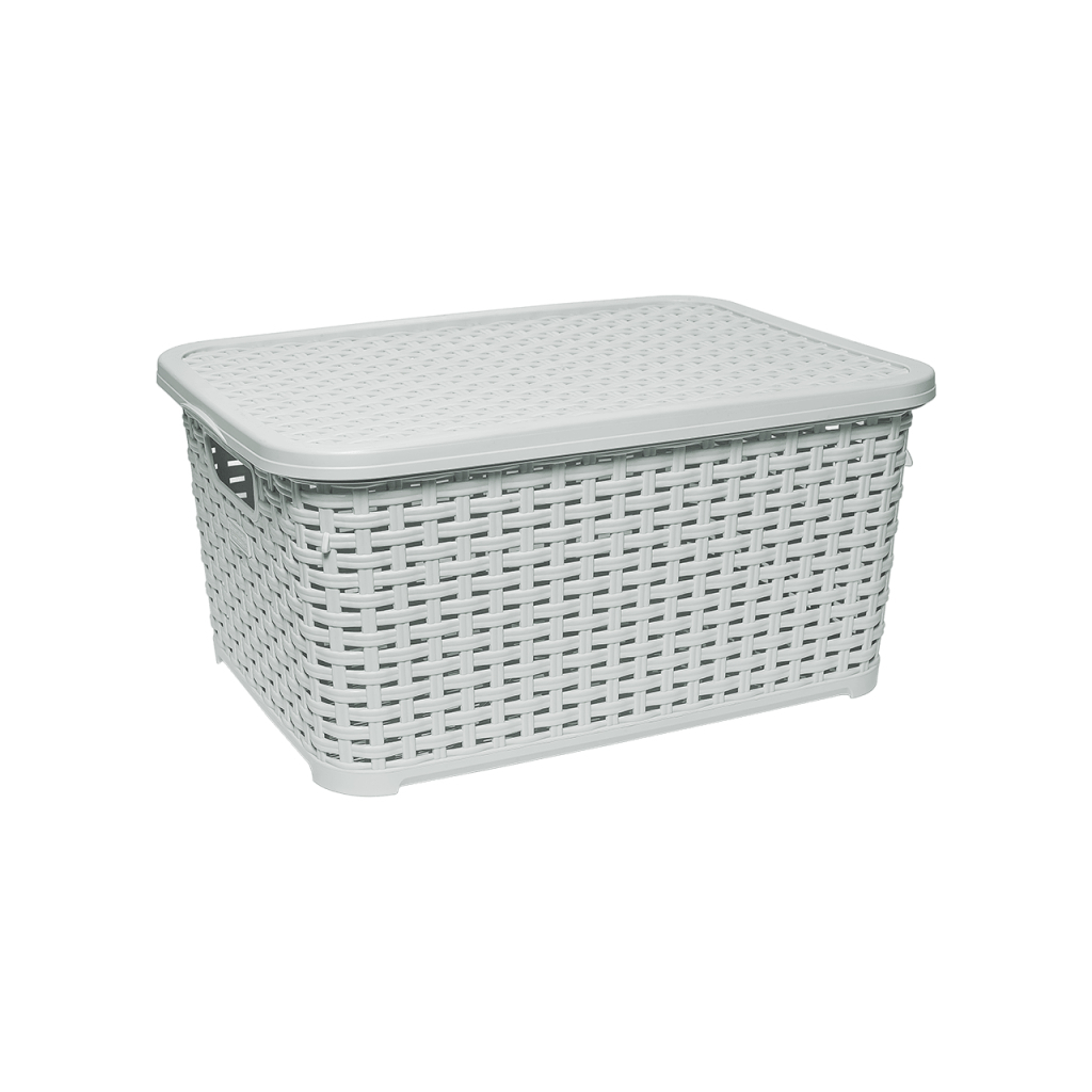 Кошик для зберігання Irak Plastik під ротанг з кришкою світло-сірий 18 л (10608) - зображення 1