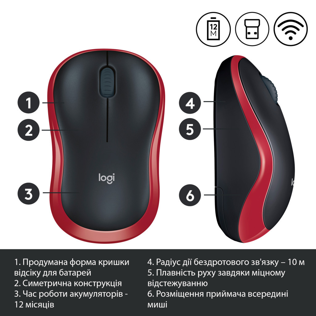 Мишка Logitech M185 red (910-002240) - зображення 4