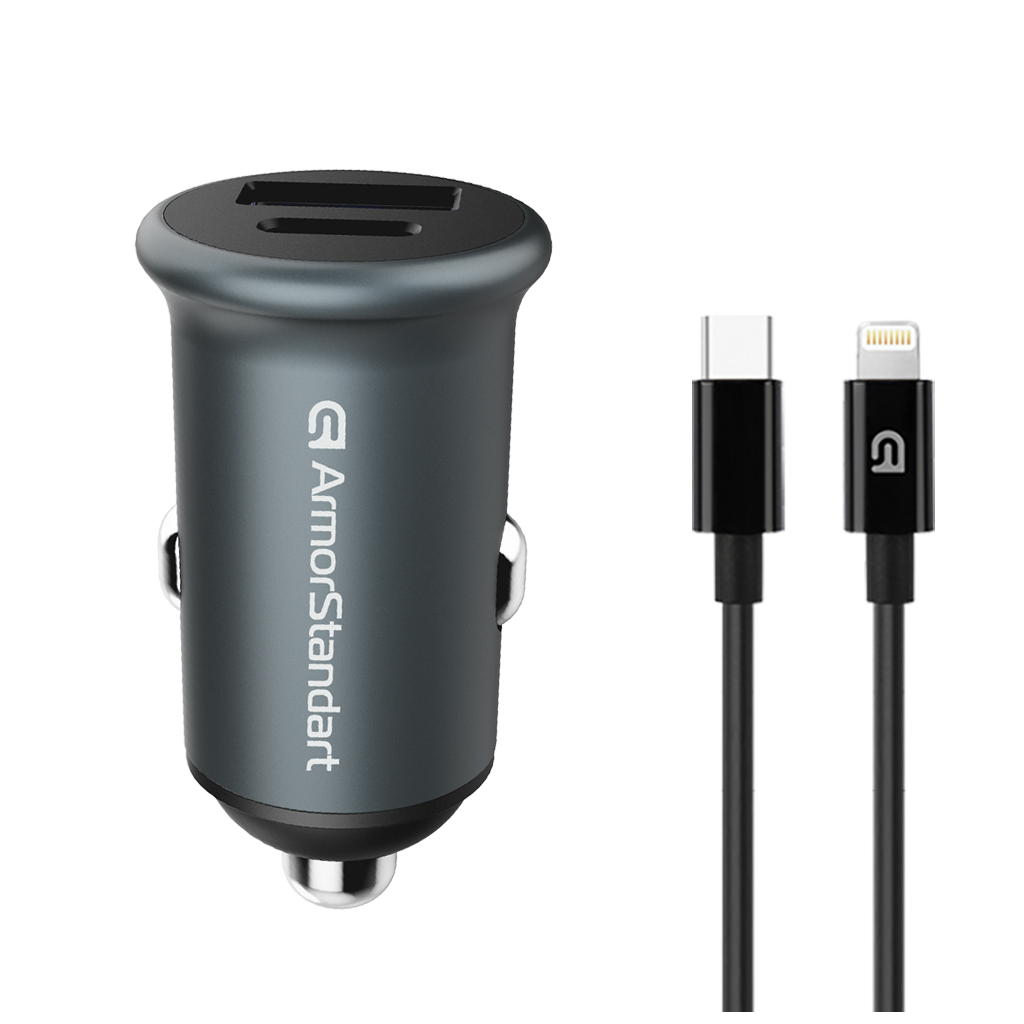 Зарядний пристрій Armorstandart USB Type-C PD20W + USB QC 3.0 Grey + cable Lightning (ARM82460) - зображення 1