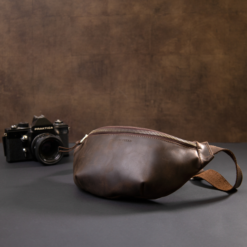 Сумка Grande Pelle Бананка у вінтажній шкірі Коричнева (11154) - зображення 7