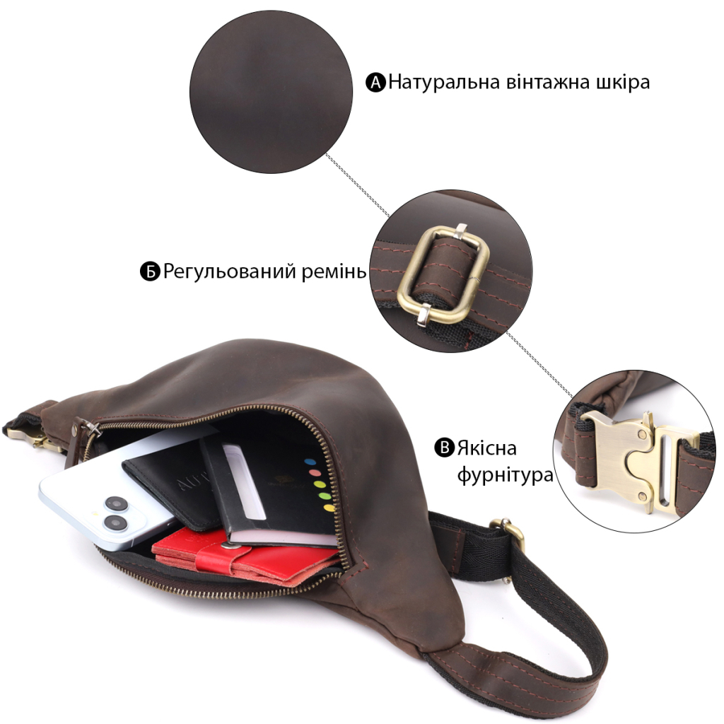 Сумка Shvigel З натуральної шкіри Коричнева (23139) - зображення 4