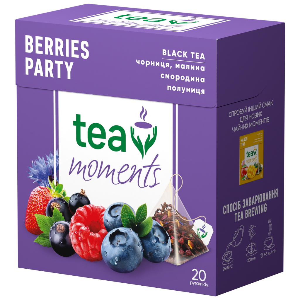 Чай Tea Moments Berries Party чорний 20х1.8 г пірамідки (tm.00230) - зображення 4