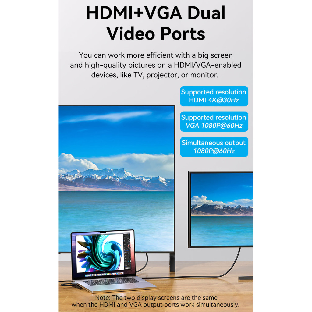 Концентратор Vention USB3.1 Type-C to HDMI/VGA/USB-C/USB3.0x3/RJ45/SD/TF/TRRS 3.5mm/PD 100W 11in1 (THTHC) - изображение 5