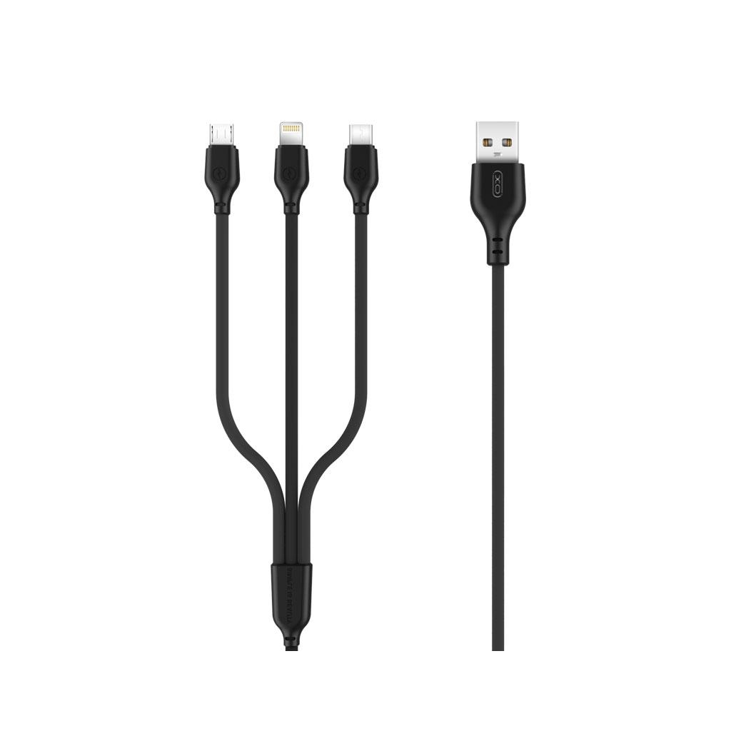 Дата кабель USB 2.0 AM to Lightning + Micro 5P + USB-C 1.0m 2.1A black XO (NB103-3in1-1-BK) - зображення 1