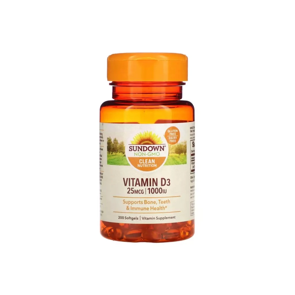Вітамін Sundown Вітамін D3, 1000 МО, Vitamin D3, Sundown Naturals, 200 гелевих капсул (SDN-15605) - зображення 1