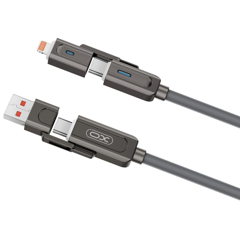 Дата кабель USB 2.0 AM to USB-C + USB 2.0 AM to Lightning 1.0m 60W gray XO (NB275_4-in-1_Gray) - picture 2