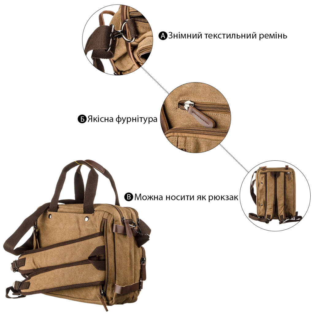 Сумка Vintage Трансформер текстильна велика Пісочна (20152) - зображення 5