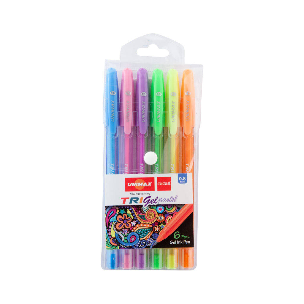 Ручка гелева Unimax набір Trigel Pastel, асорті пастельних кольорів 0.8 мм, 6 шт (UX-144) - зображення 3