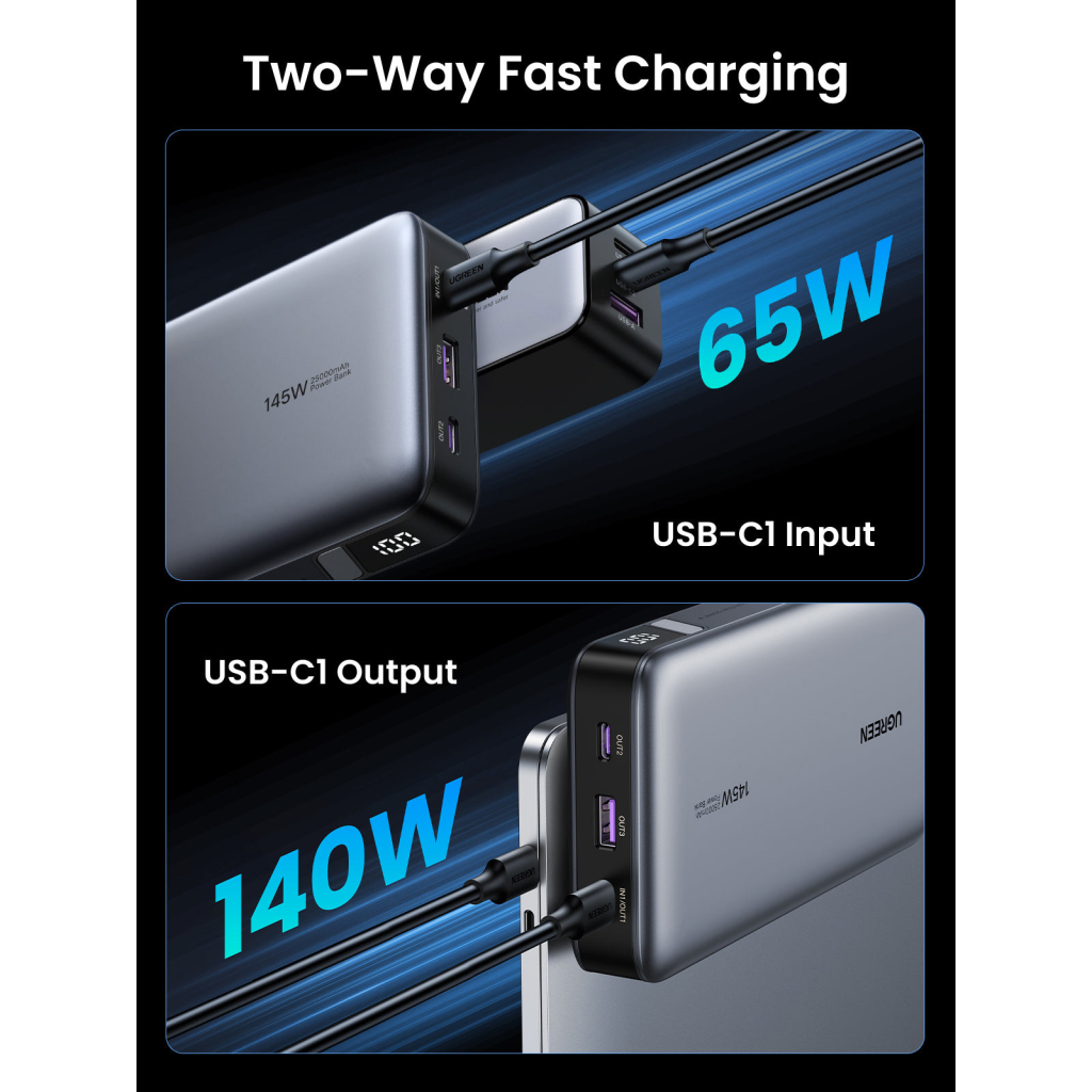 Батарея універсальна Ugreen 25000mAh 145W Two-way PD 3.1 grey (PB205) - зображення 6