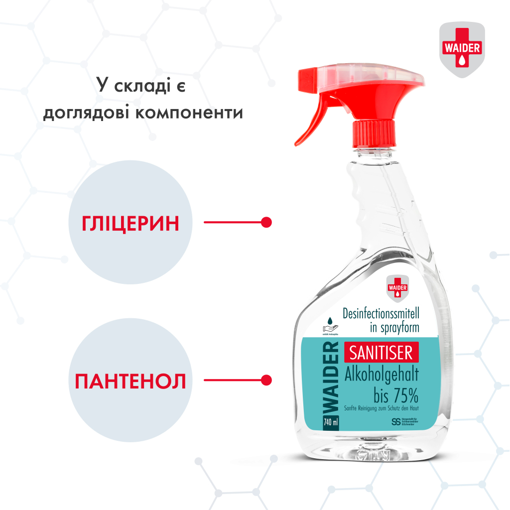 Антисептик для рук Waider Дезінфектор для тіла та твердих поверхонь 740 мл (4823098411024) - зображення 3