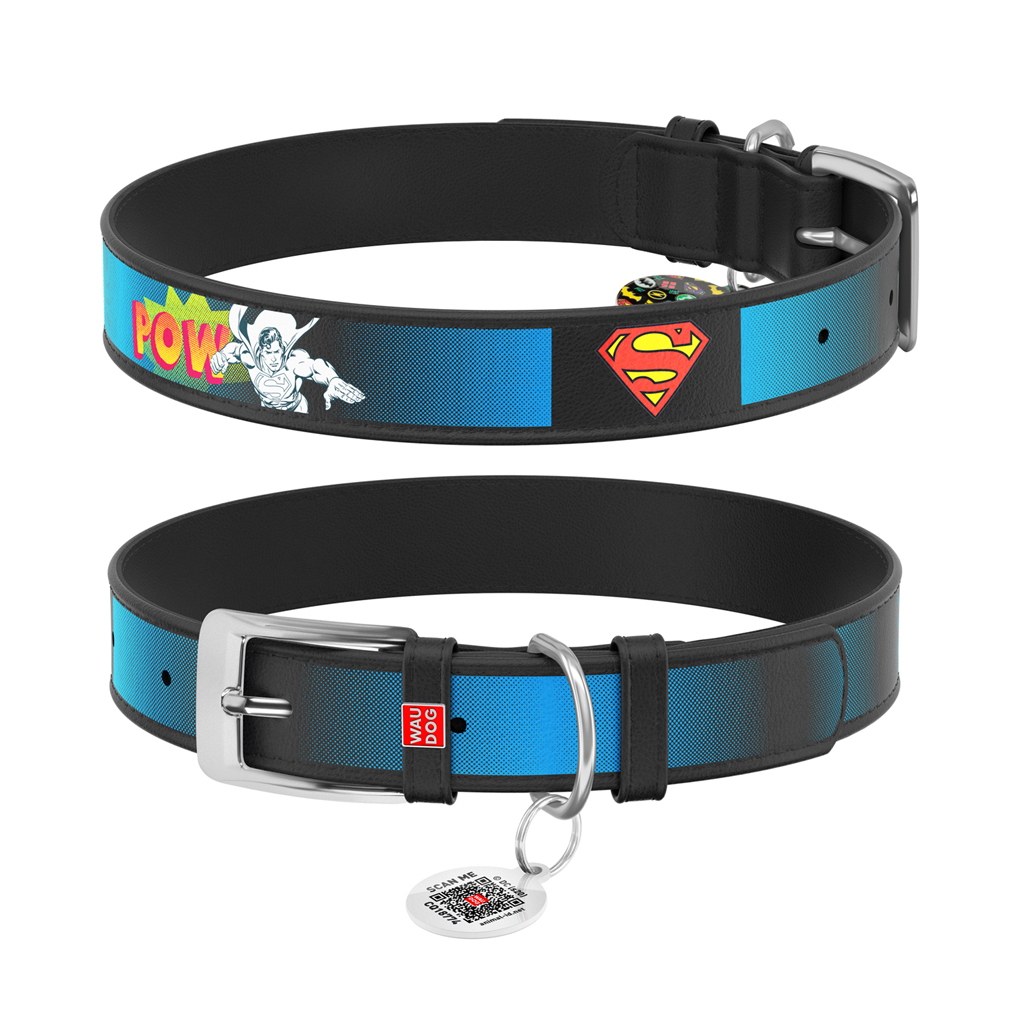 Нашийник для тварин WAUDOG Design з QR паспортом "Супермен 2" M Ш 20 мм Д 29-38 см чорний (0020-1008-01) - зображення 1