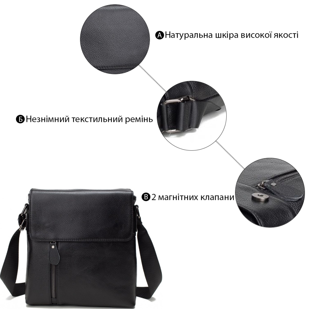 Сумка Vintage Месенджер шкіряна Чорна (14576) - зображення 5