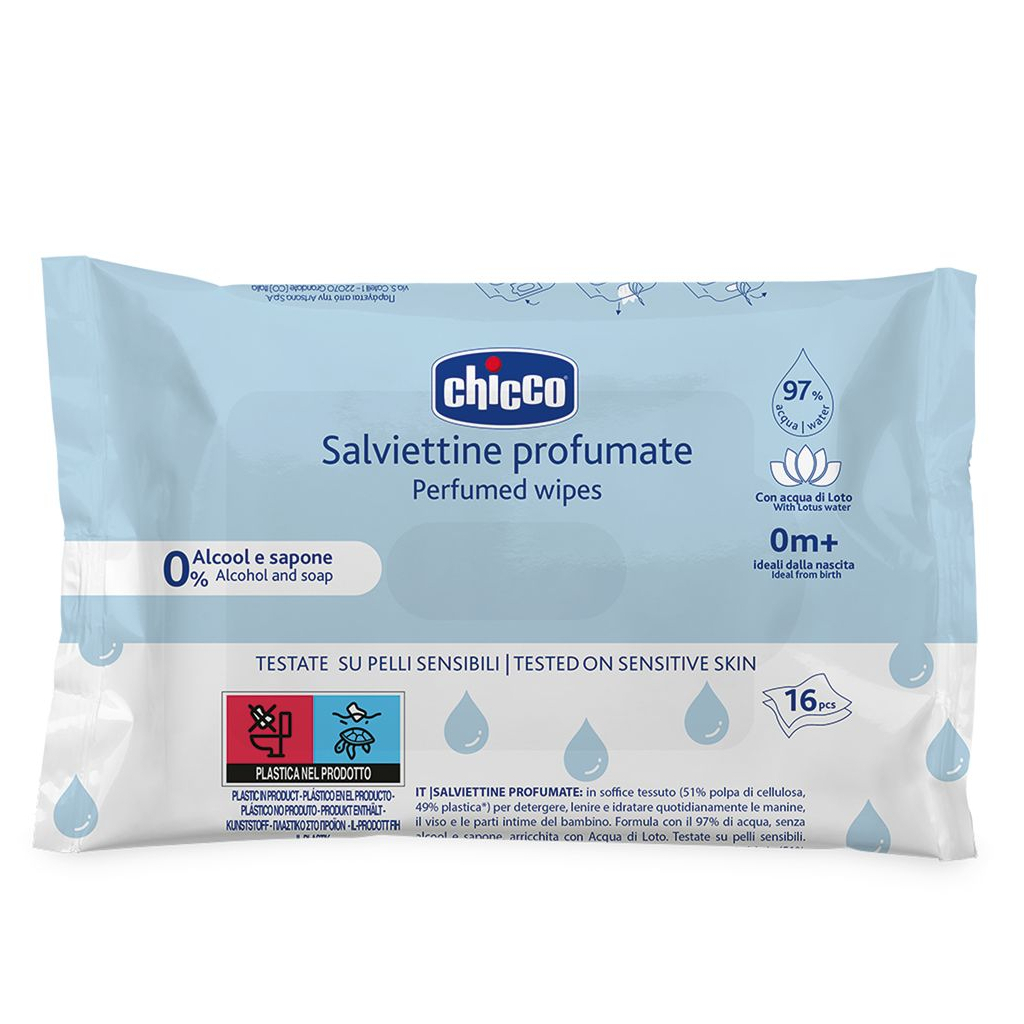 Дитячі вологі серветки Chicco м`які очищаючі, 16 шт (12050.20) - зображення 1