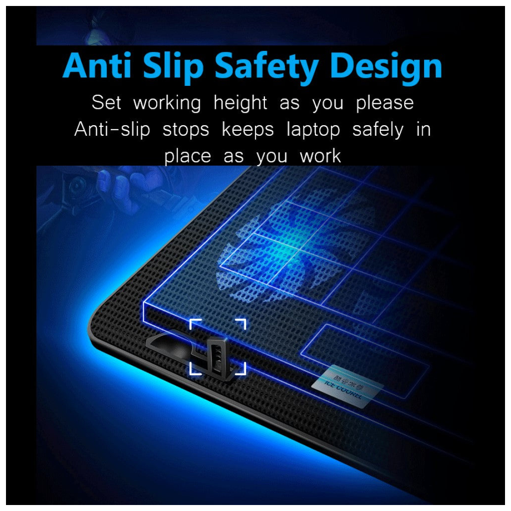 Підставка до ноутбука IceCoorel 10-15.6", 6*60mm 2500 RPM, 2*USB, 353x255x32mm, Black (A9) - изображение 5