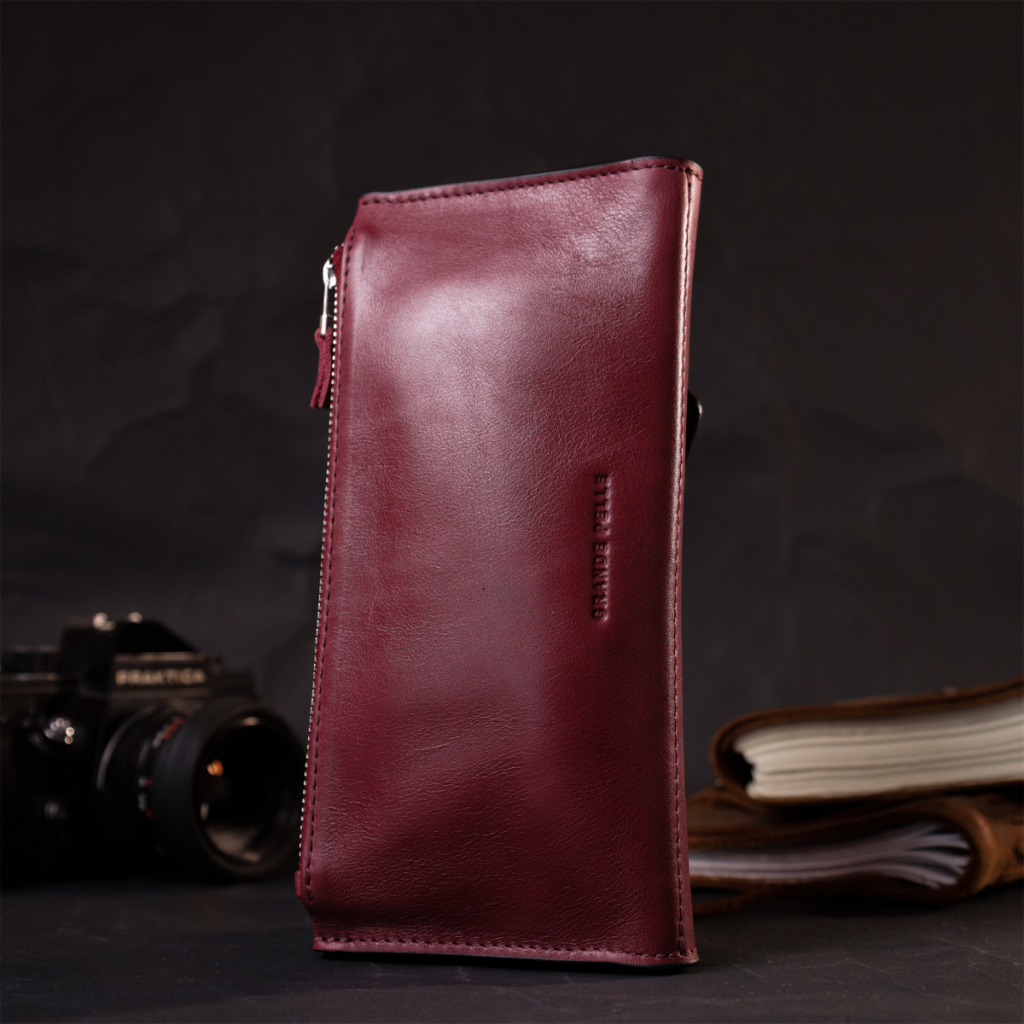 Гаманець Grande Pelle З монетницею зовні із натуральної шкіри Бордовий (11647) - зображення 8
