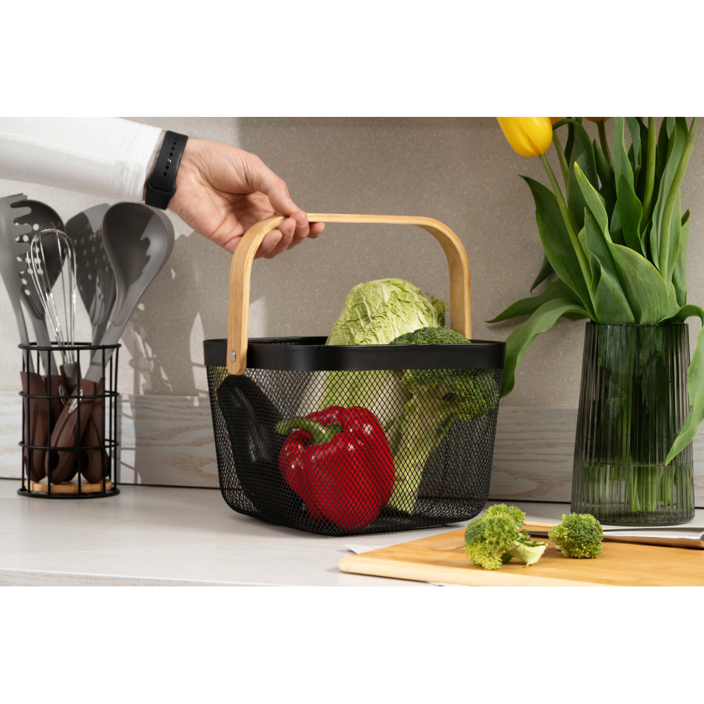 Фруктовниця Ardesto Midori з ручкою 25х24.5х18см, метал, дерево, чорний (AR0901B) - зображення 6