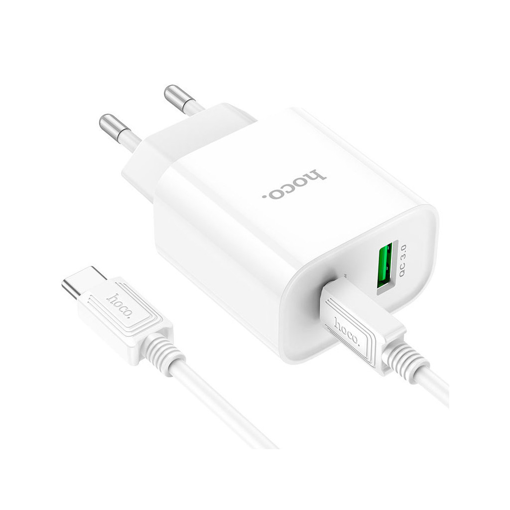 Зарядний пристрій HOCO C80A Plus Rapido PD20W+QC3.0 charger set(C to C) White (6931474779908) - зображення 3