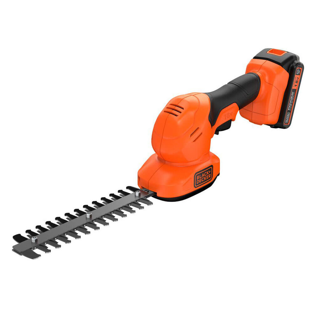 Кущоріз Black&Decker 18 В, 2Ah, насадки- 20 см/8 мм, 10 см/18 мм, (BCSS18D1) - зображення 1