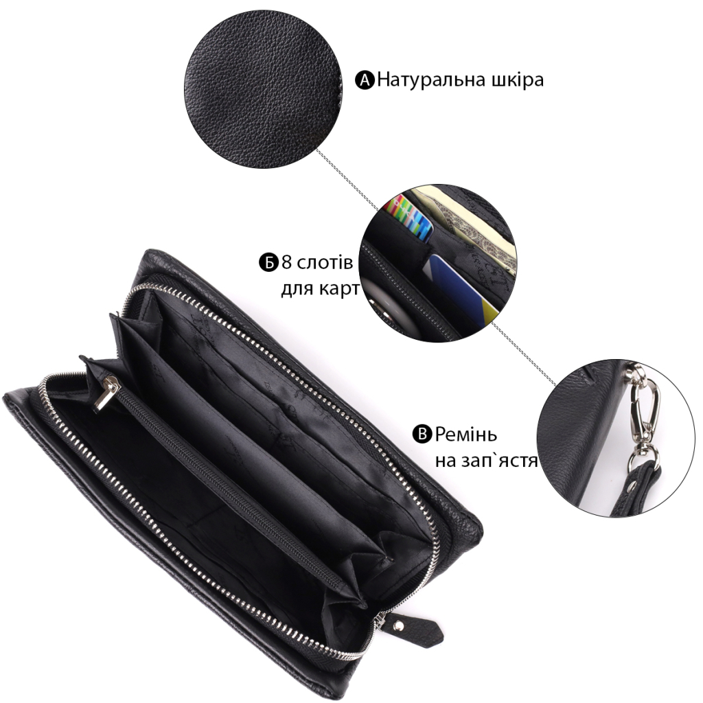 Гаманець ST Leather Шкіряний з відділенням під телефон Чорний (23101) - зображення 4