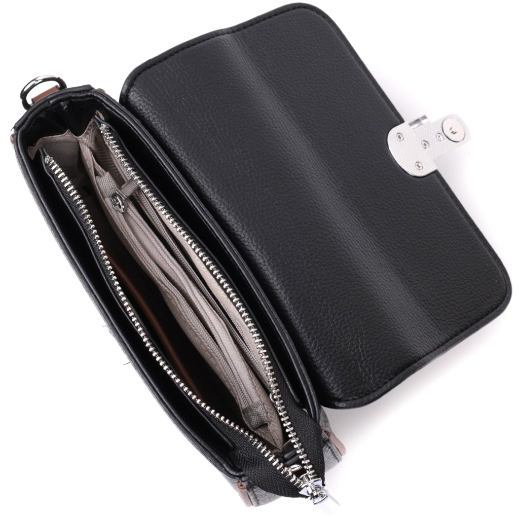 Сумка Vintage Шкіряна напівкругла з магнітом-застібкою для жінок Чорна (22441) - зображення 7