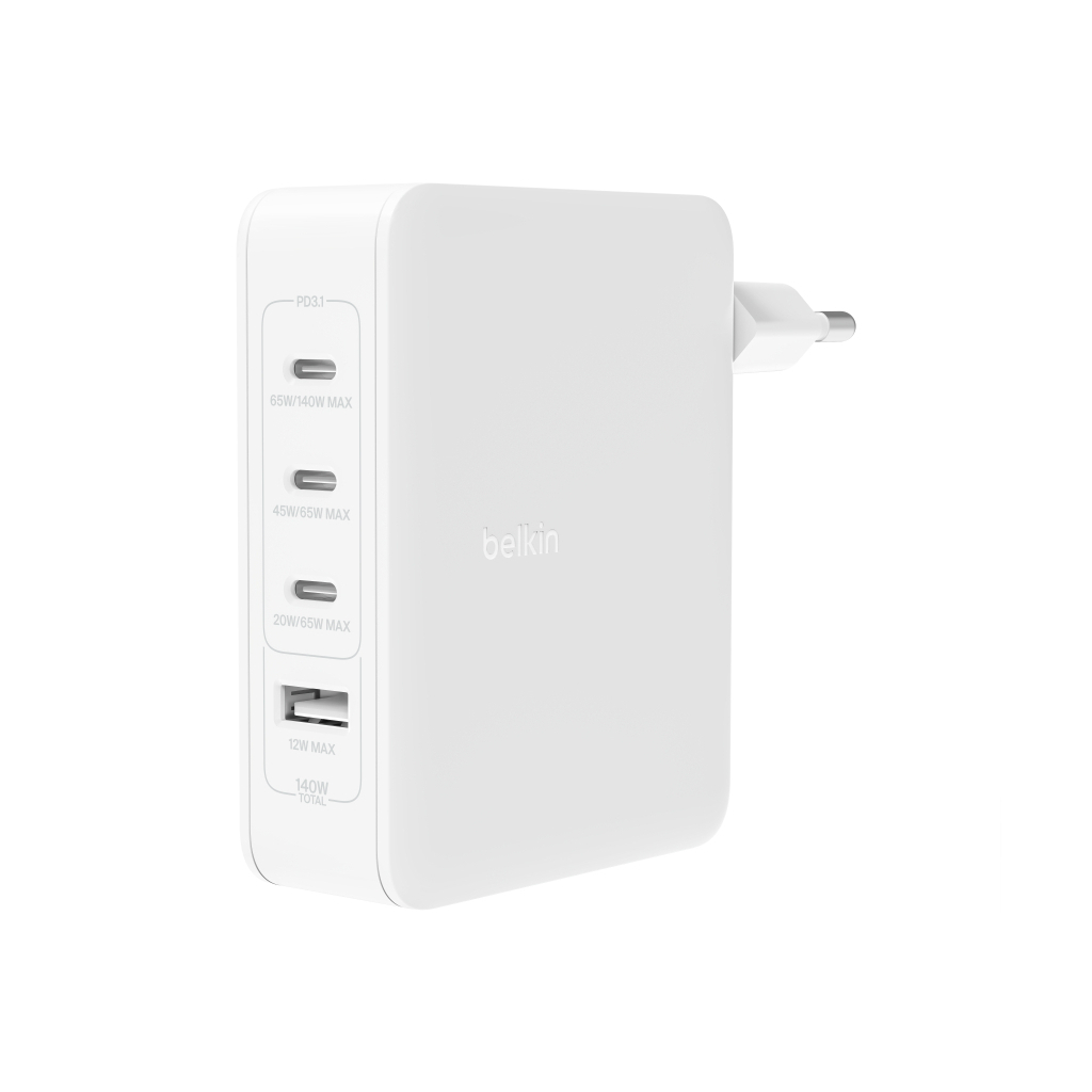 Зарядний пристрій Belkin 140W 3хUSB-С GAN PD PPS USB-A White (WCH014BTWH) - зображення 7