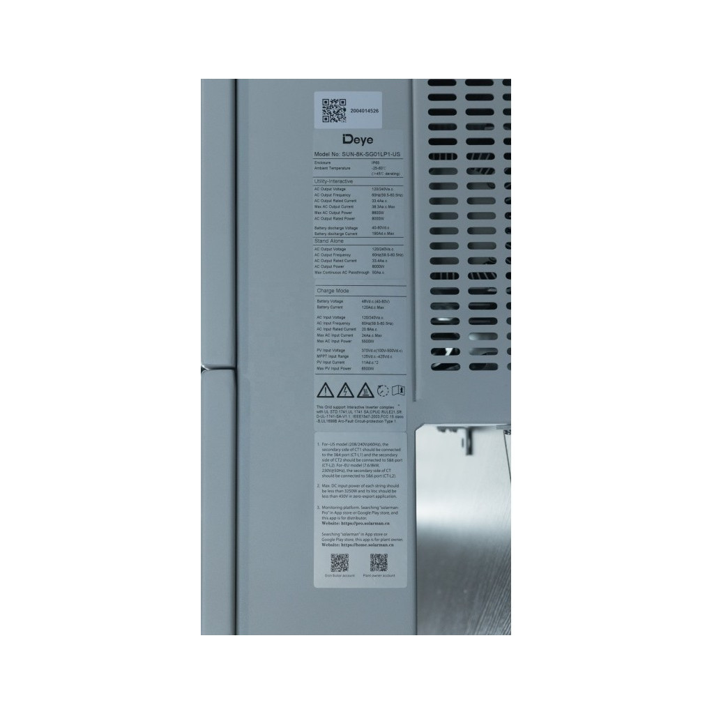 Сонячний інвертор Deye SUN-5K-SG03LP1-EU WiFi (SUN-5K-SG03LP1-EU) - изображение 8