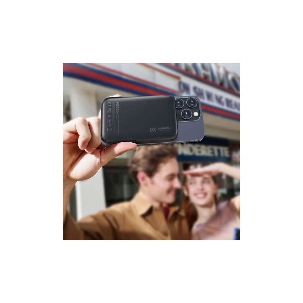 Батарея універсальна Choetech Magnetic Wireless 10000mAh 20W, PD, Qi-15W, USB-C In/Out, with holder, Black (B743-CCBK) - зображення 7