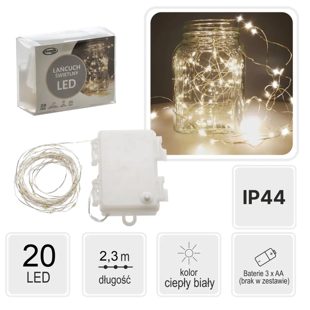 Гірлянда Chomik Струна 2.3 м 20 LED Теплий білий (5900779802636) - зображення 6