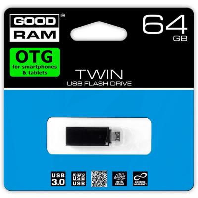 USB флеш накопичувач Goodram 64GB Twin Black USB 3.0 (PD64GH3GRTNKR9) - зображення 4