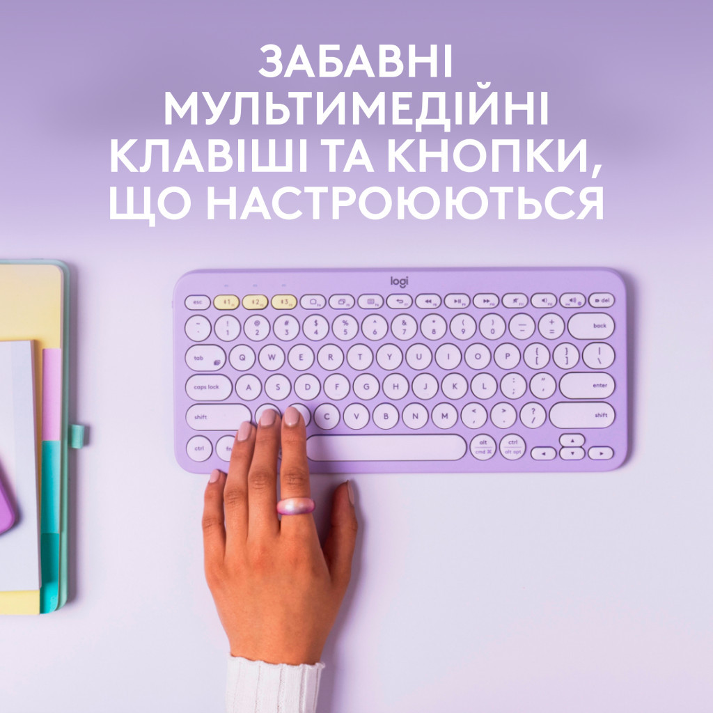 Клавіатура Logitech K380 Multi-Device Bluetooth UA Lavender Lemonade (920-011166) - зображення 2