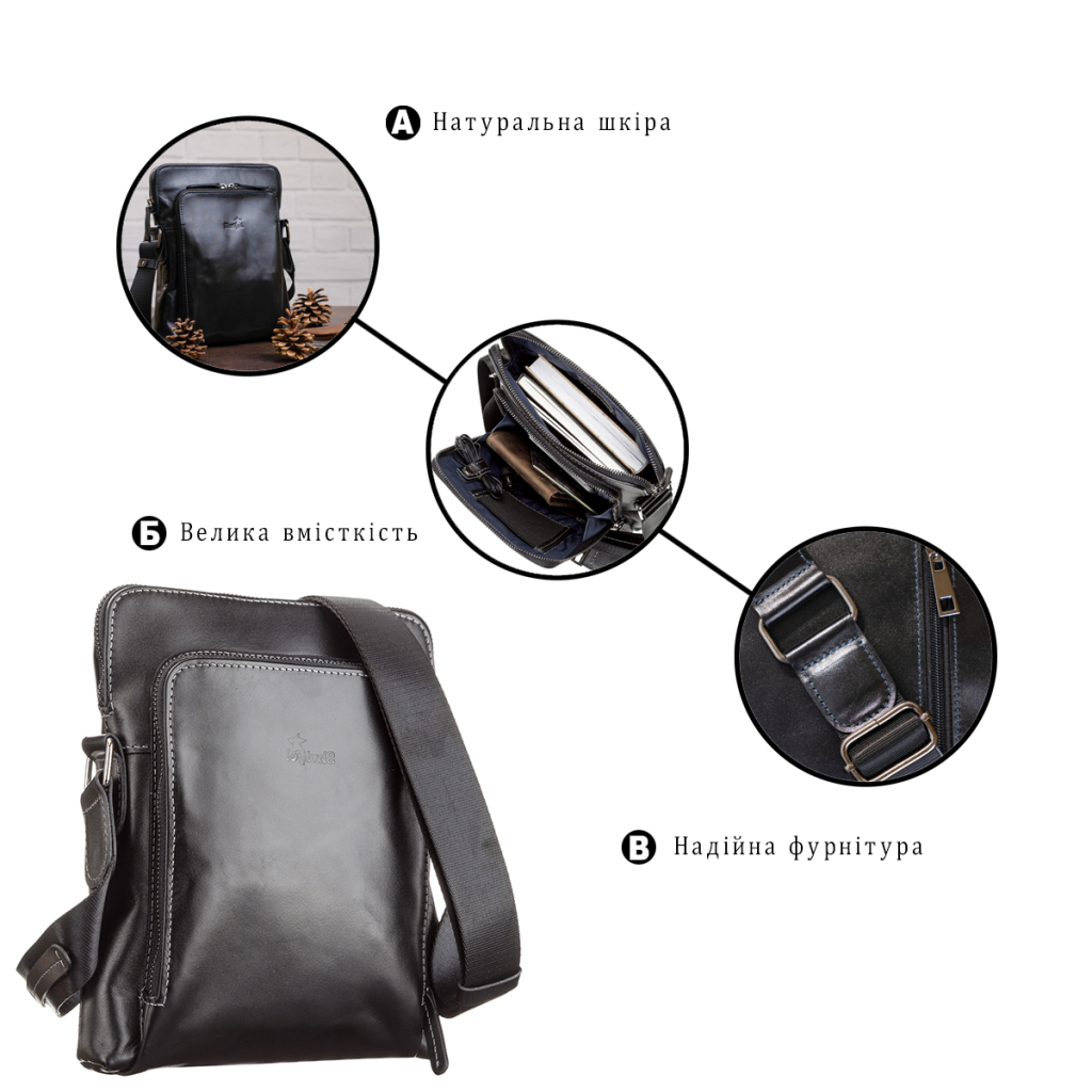 Сумка Shvigel Шкіряна Чорна (11101) - зображення 4