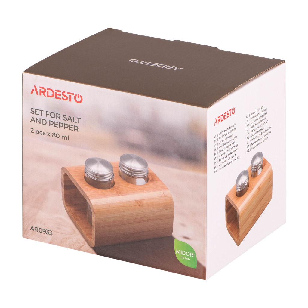 Набір для спецій Ardesto Midori, для солі та перцю 3 предмети, 80мл, 13.5х11х11см (AR0933) - зображення 4