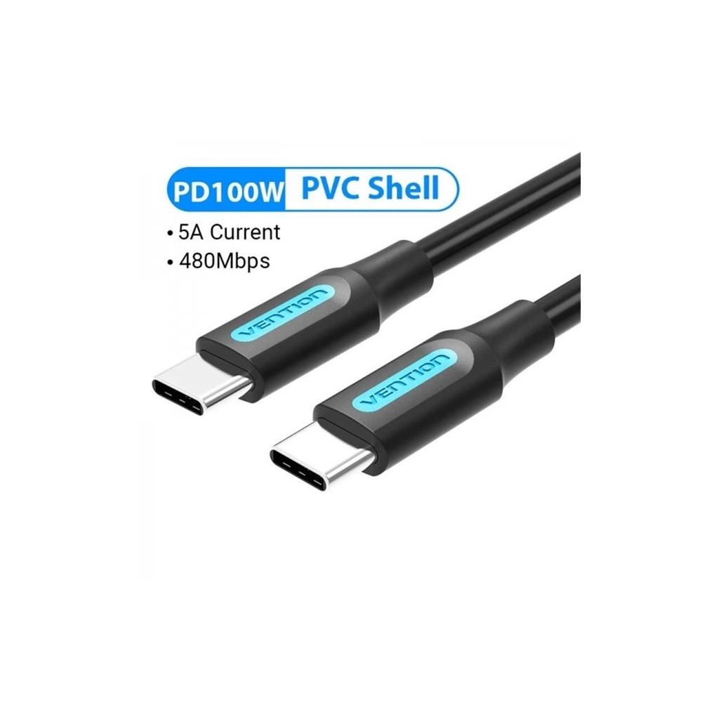 Дата кабель USB 2.0 C Male to C Male 5A Cable 1.5M Black PVC Type VENTION (COTBG) - зображення 1