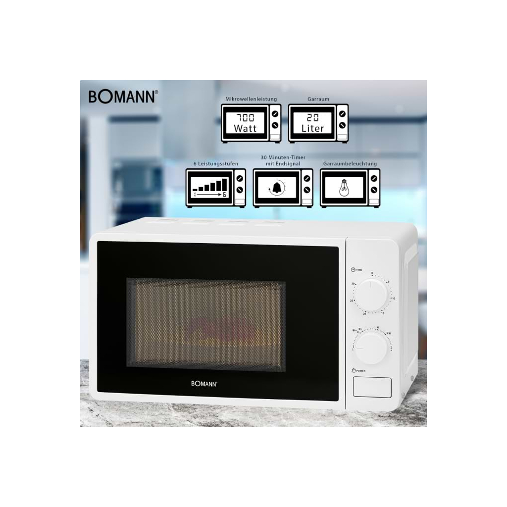 Мікрохвильова піч Bomann MW 6014 CB white (MW6014CB white) - зображення 3