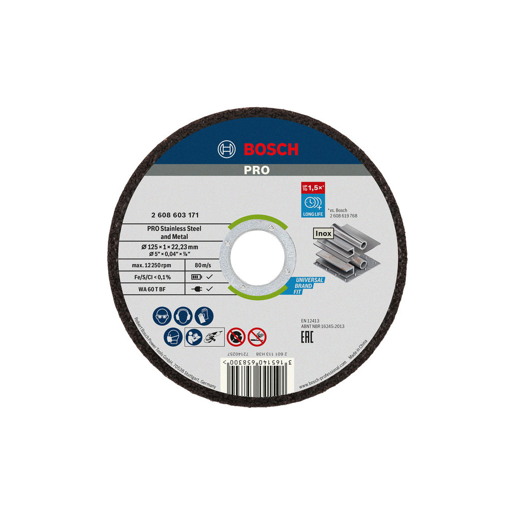 Круг відрізний Bosch Professional Stand по металу, 125х1.0х22.2мм, 10шт (2.608.603.255) - зображення 1