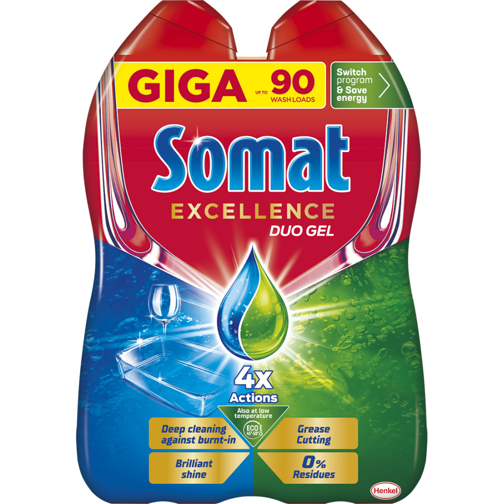 Гель для миття посуду в посудомийці Somat Excellence Duo Gel Антижир 810+810 мл (9000101577648) - зображення 1