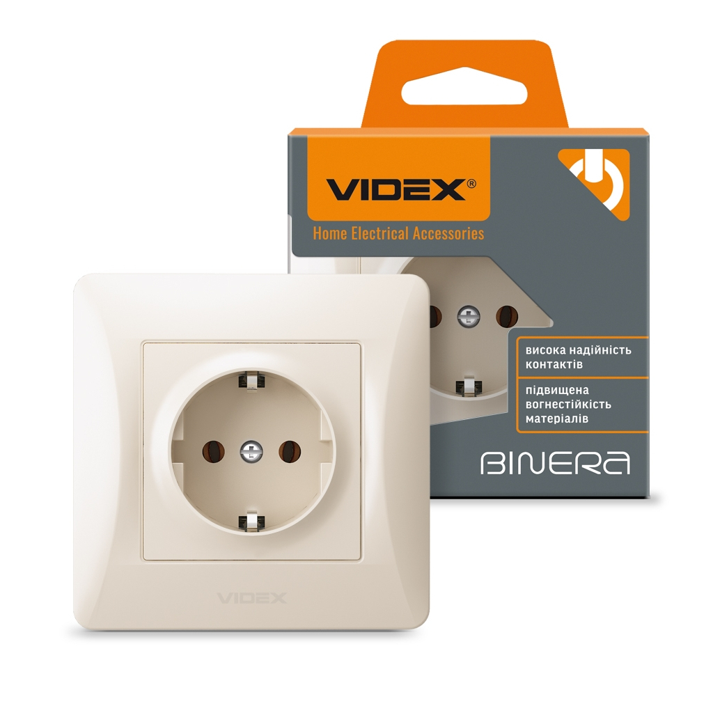 Розетка Videx BINERA 1ая із заземленням кремова (VF-BNSK1G-CR) - изображение 4