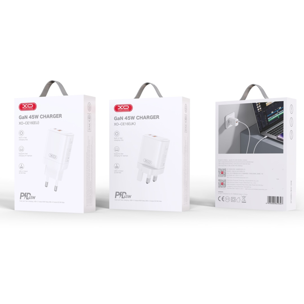 Зарядний пристрій XO CE16 67.5W USB-C PD45W + USB-A QC 22.5W White (CE16_White) - зображення 4