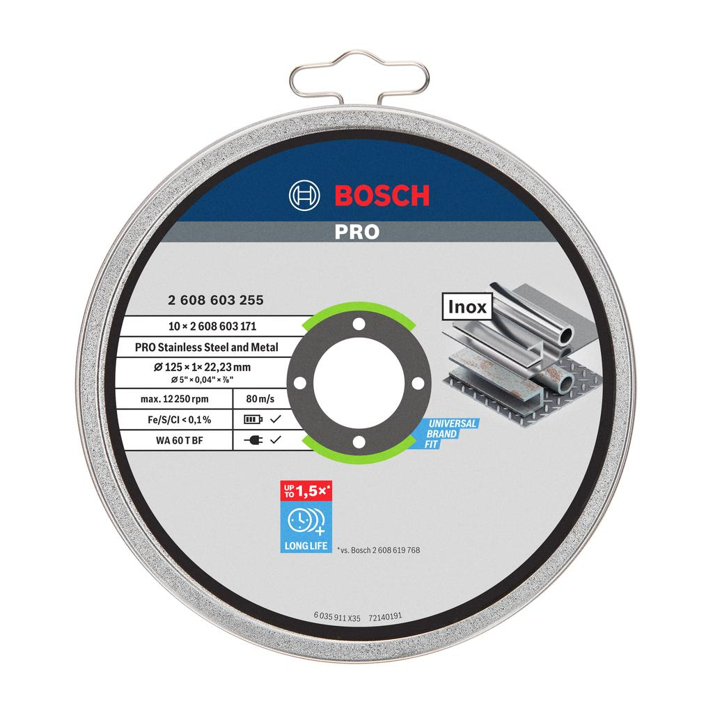 Круг відрізний Bosch Professional Stand по металу, 125х1.0х22.2мм, 10шт (2.608.603.255) - зображення 1