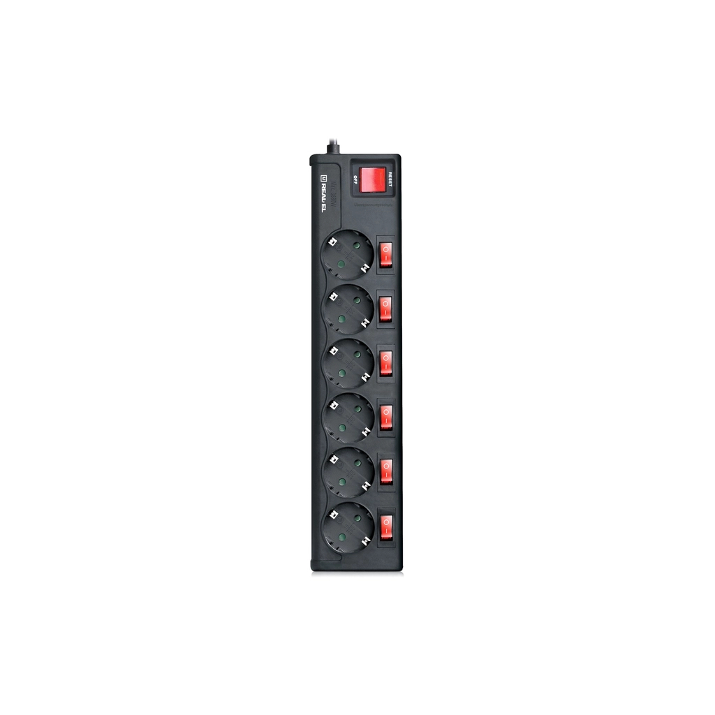 Мережевий фільтр живлення REAL-EL RS-6 EXTRA 5m, black (EL122300003) - зображення 1
