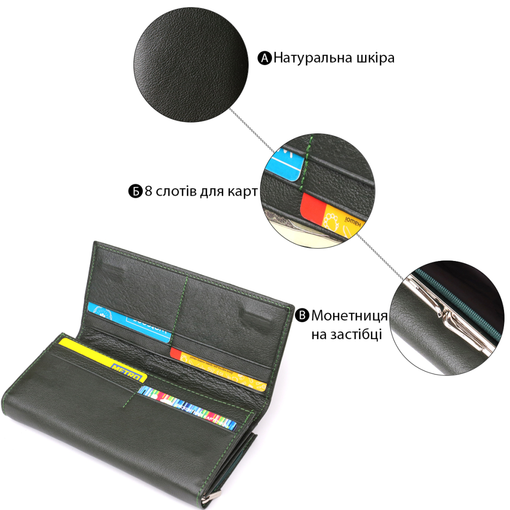 Гаманець ST Leather З натуральної шкіри Зелений (23115) - зображення 4