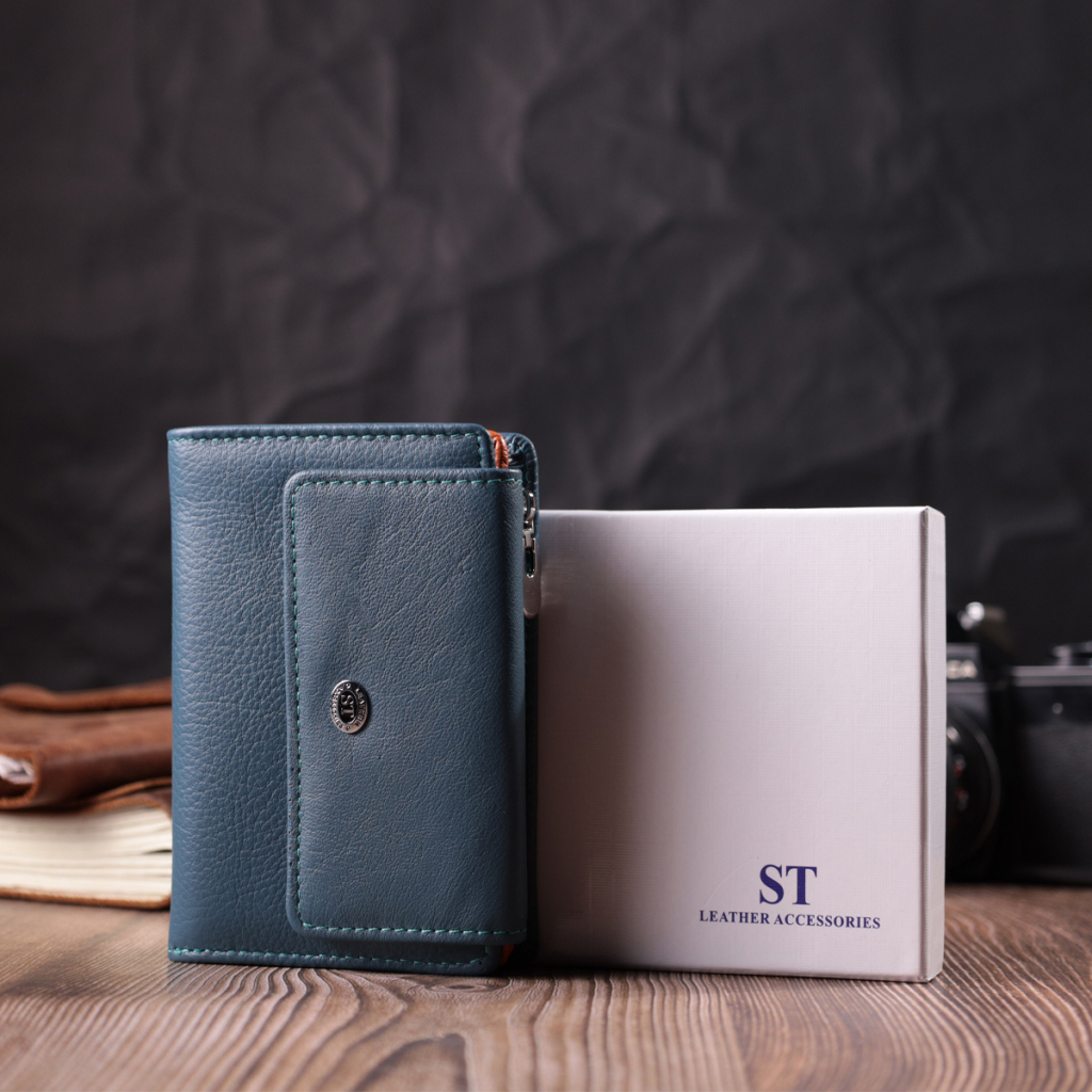 Гаманець ST Leather З натуральної шкіри Бірюзовий (22504) - зображення 11