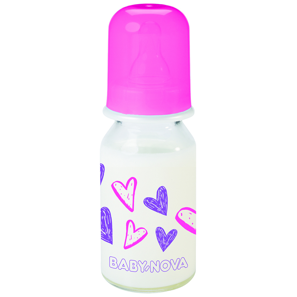 Пляшечка для годування Baby-Nova Декор скляна 125 мл Рожева (3960331) - зображення 1