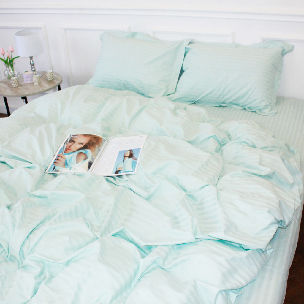 Постільна білизна MirSon Satin Stripe 30-0013 Azure 160х220 Сімейна (2200005252437) - зображення 1