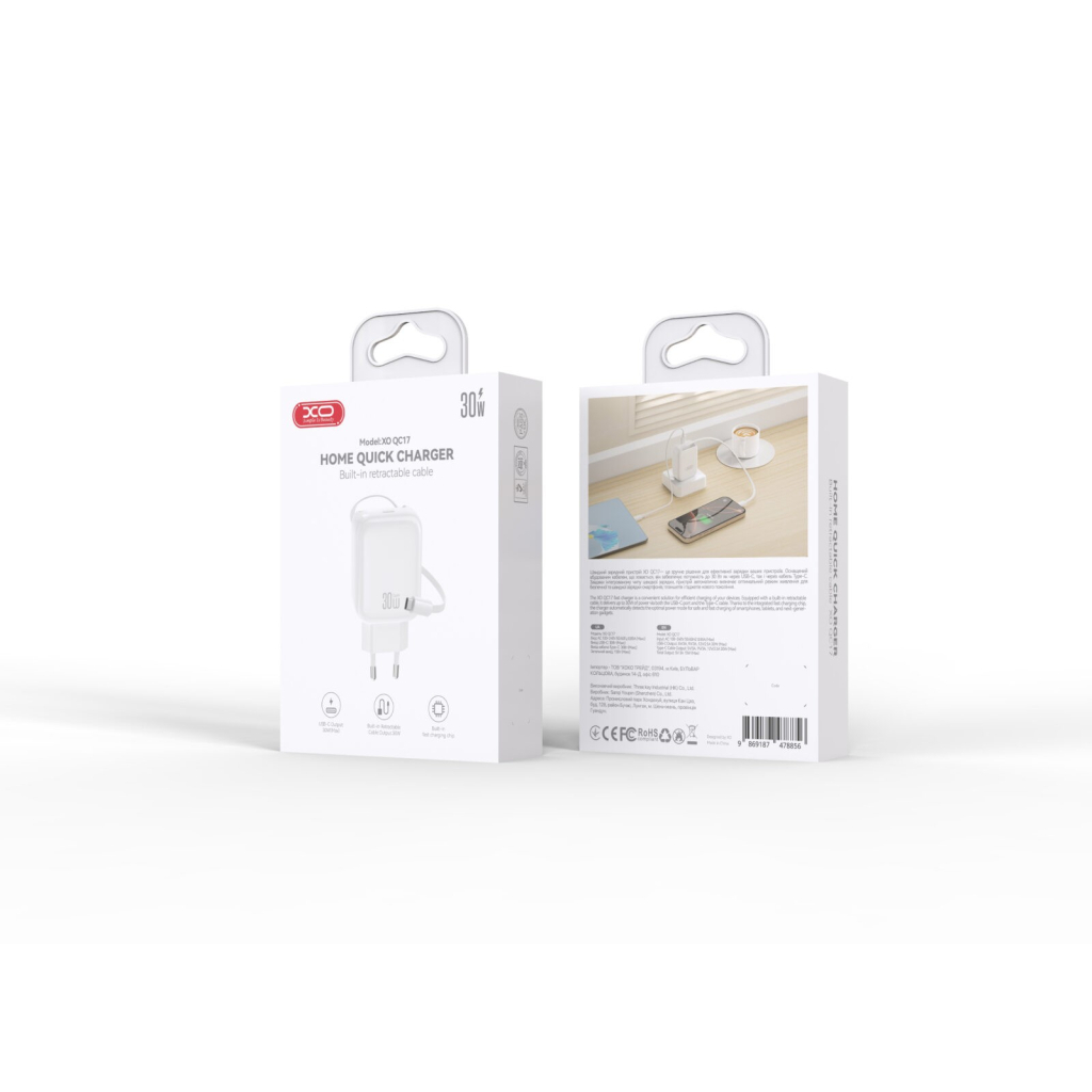 Зарядний пристрій XO 1xUSB-C PD30W GaN + cable USB-C to USB-C (XO-QC17) - зображення 7